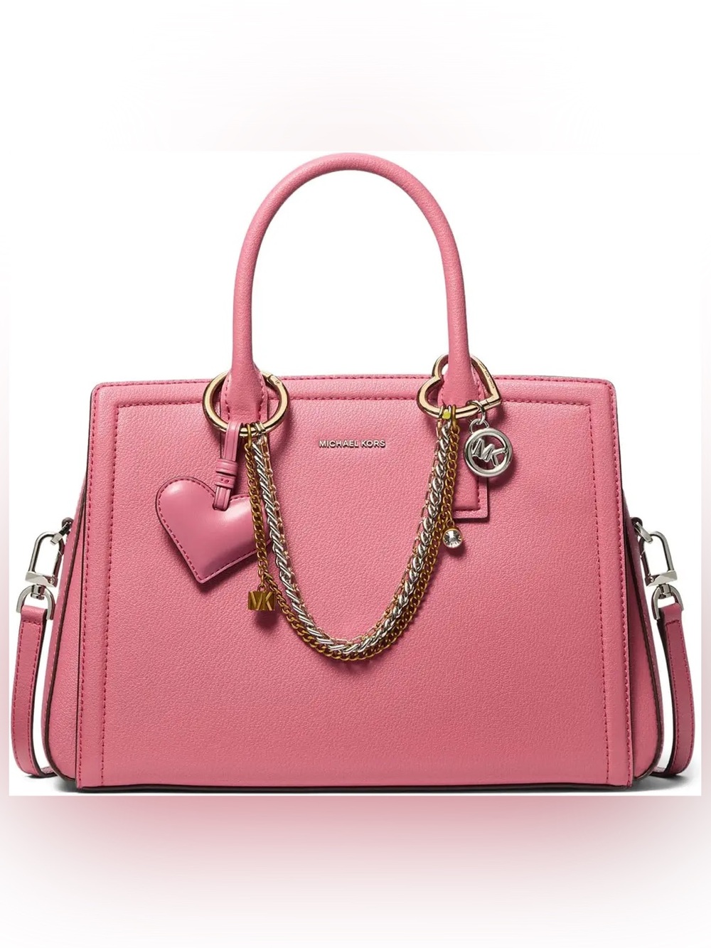 NWT Michael Kors Laila Leather Medium Satchel Handbag in Rosewood Pink
